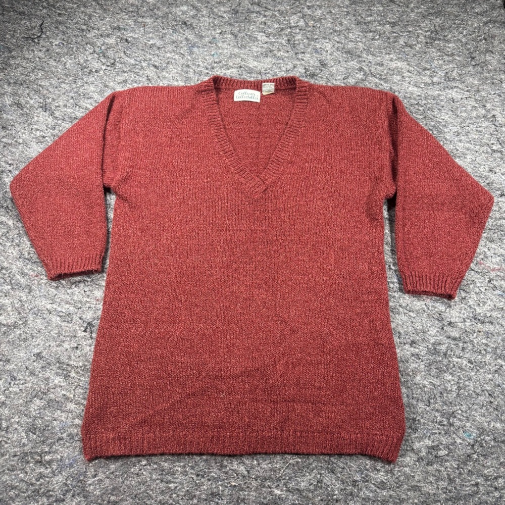 Colleens Collectables Vintage V-Neck Sweater Brick Red Marled Knit